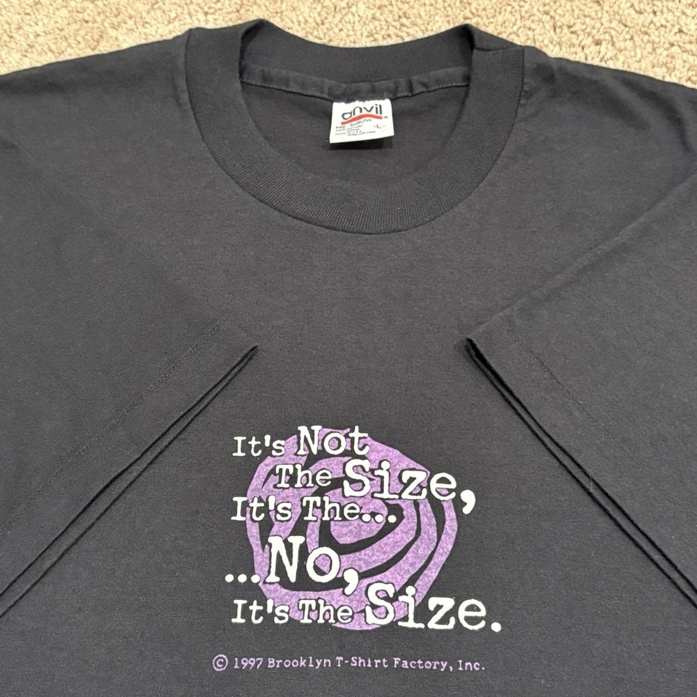 Vintage 1997 It's Not The Size T-Shirt Men's Large Black Funny Hypnosis Sexual